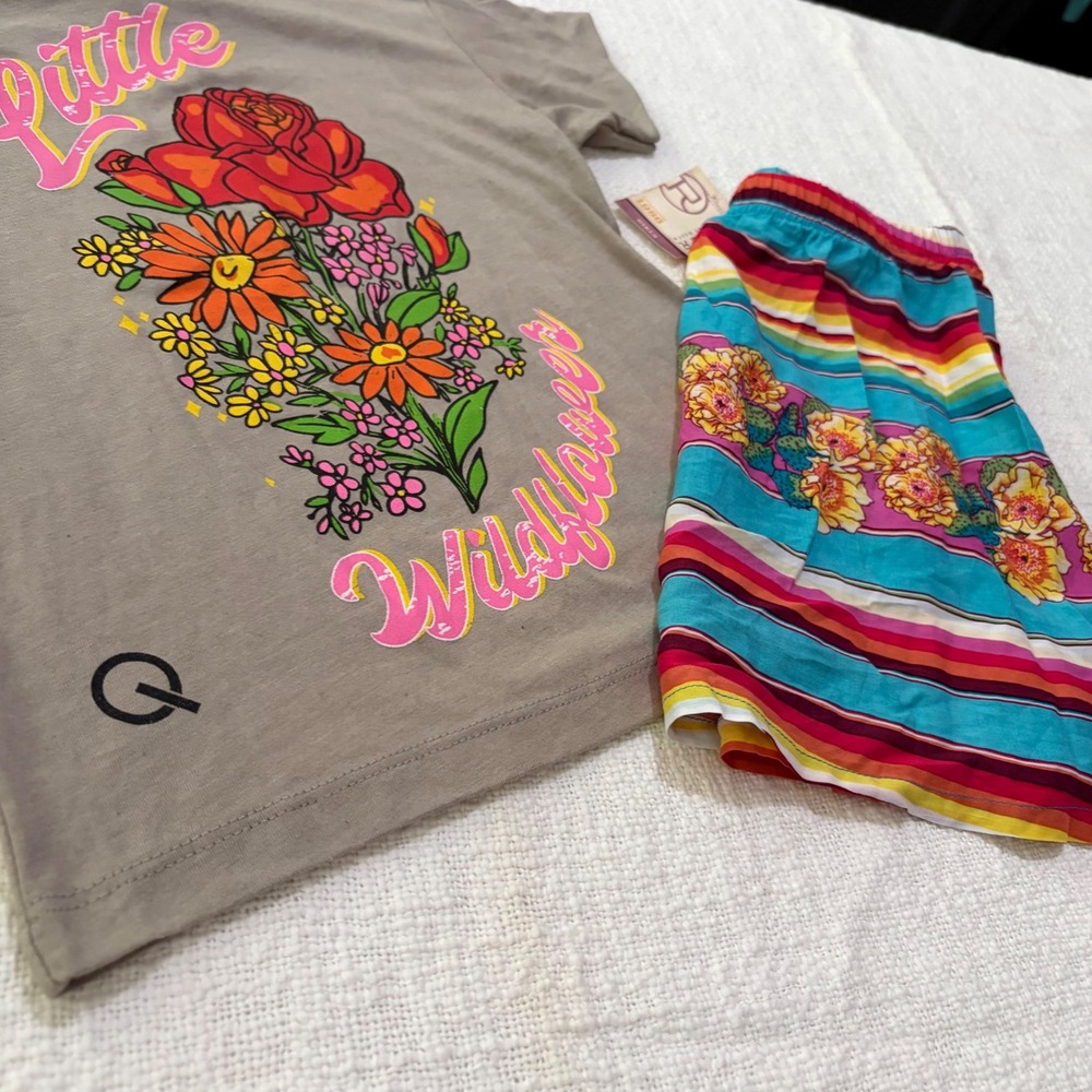 Roper Girls Little Wildflower Graphic Tee and Serape Floral Skirt Set Size 4-5